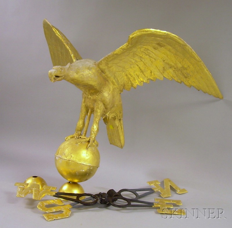 Appraisal: Gilt Molded Copper Eagle Weather Vane with directionals ht wd