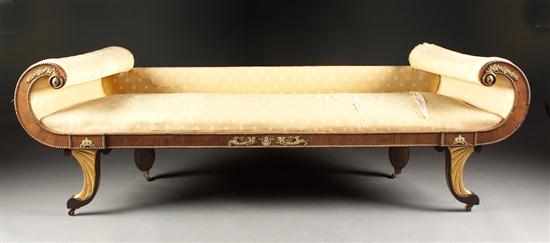 Appraisal: French Empire style carved rosewood parcel gilt and ebonized upholstered