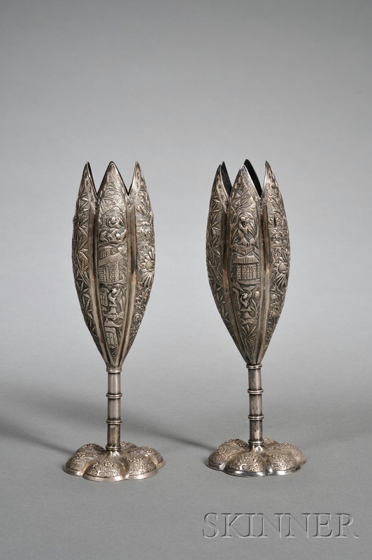 Appraisal: Pair of Japanese Export Silver Vases late th early th