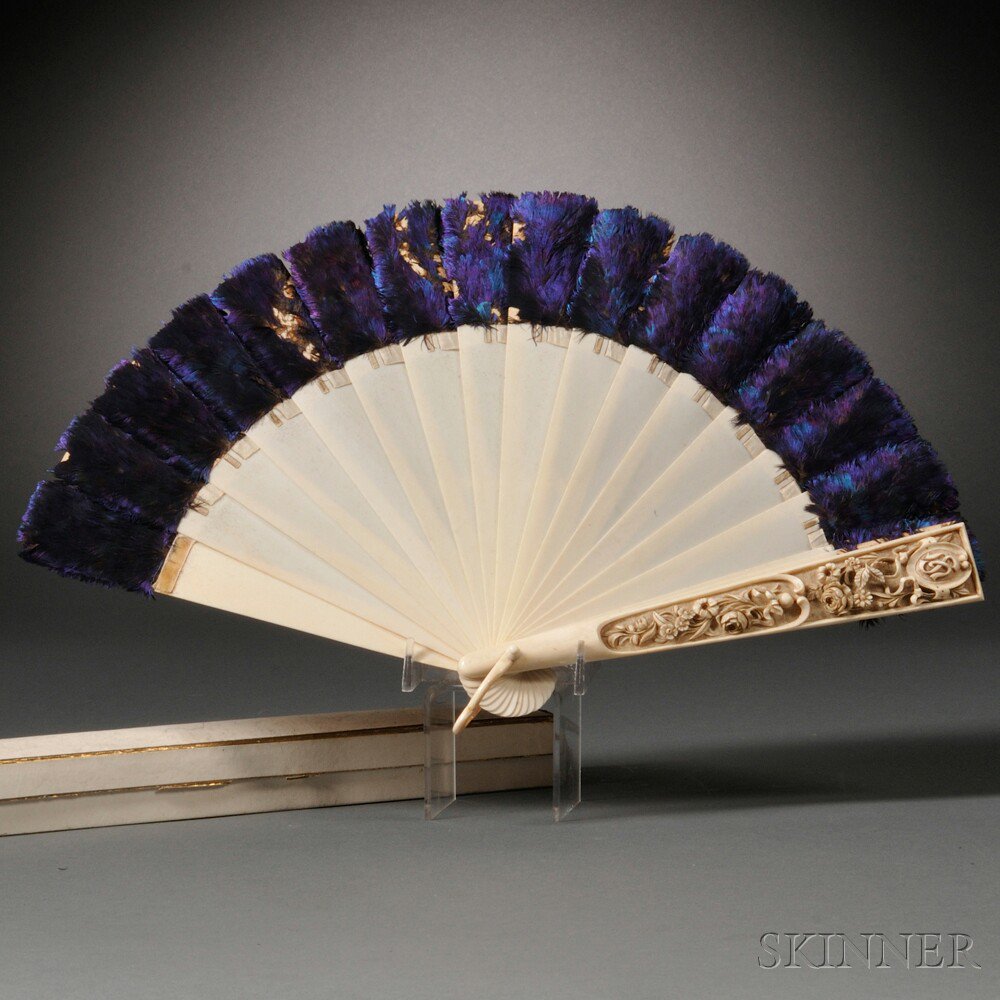 Appraisal: Monogrammed Ivory Brise Fan China th century tips of the