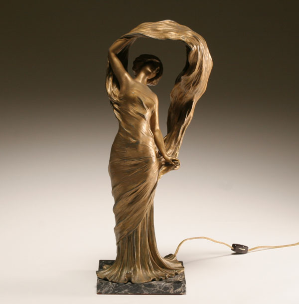 Appraisal: Lucien Alliot French - Art Nouveau figural lamp of Loie