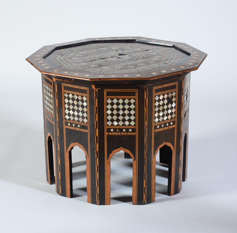 Appraisal: MOROCCAN MOTHER-OF-PEARL EBONY AND FRUITWOOD PARQUETRY SIDE TABLE x x