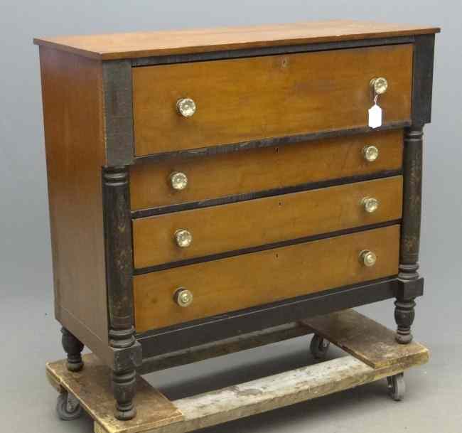 Appraisal: th c Empire chest of drawers with stenciled columns ''