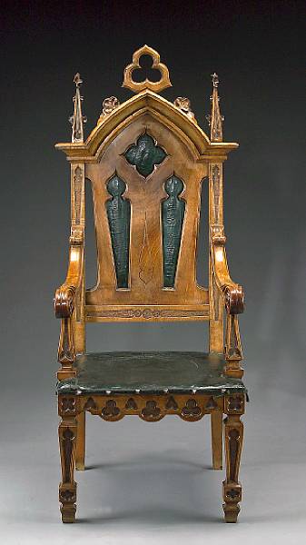 Appraisal: A Continental Gothic Revival beechwood armchair possibly German second quarter