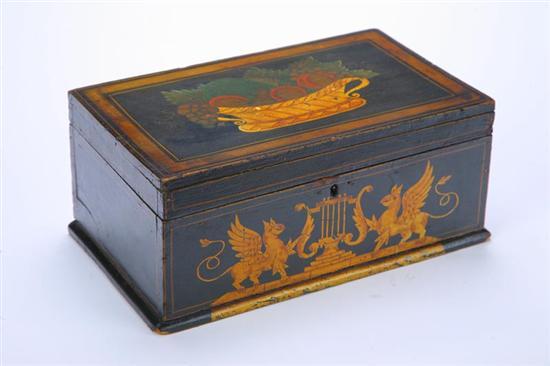 Appraisal: DECORATED BOX American - poplar Charming box retaining its original