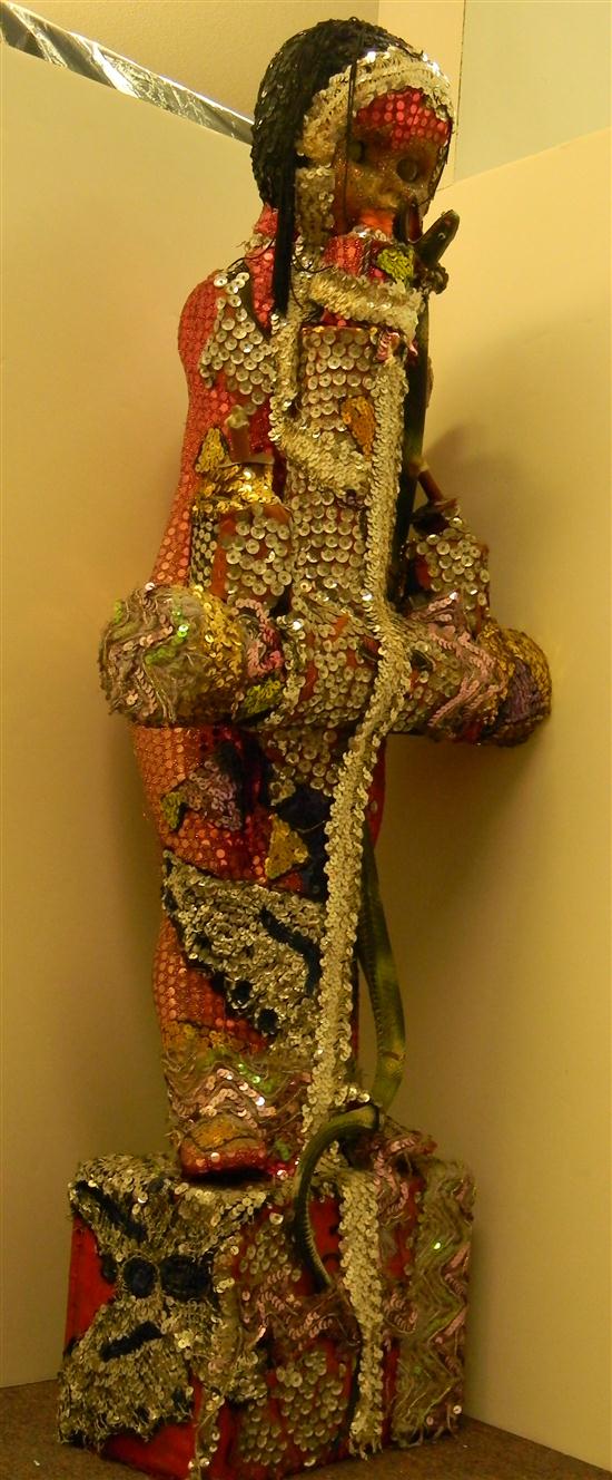 Appraisal: Voudou Alter Statue with Doll's Head and sequins statue with