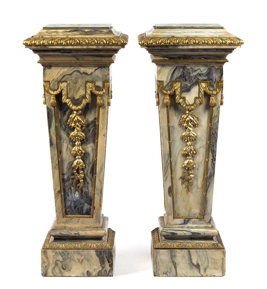 Appraisal: A Pair of Gilt Bronze Mounted Marble Pedestals A Pair