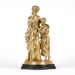 Appraisal: After M Moreau a gilt bronze figural group mother and