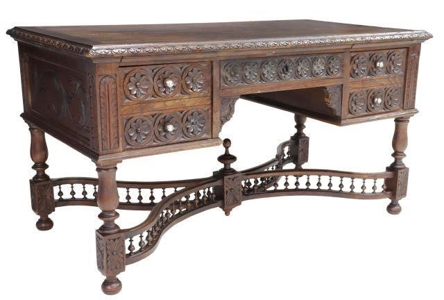 Appraisal: French carved oak writing desk Brittany late th c rectangular