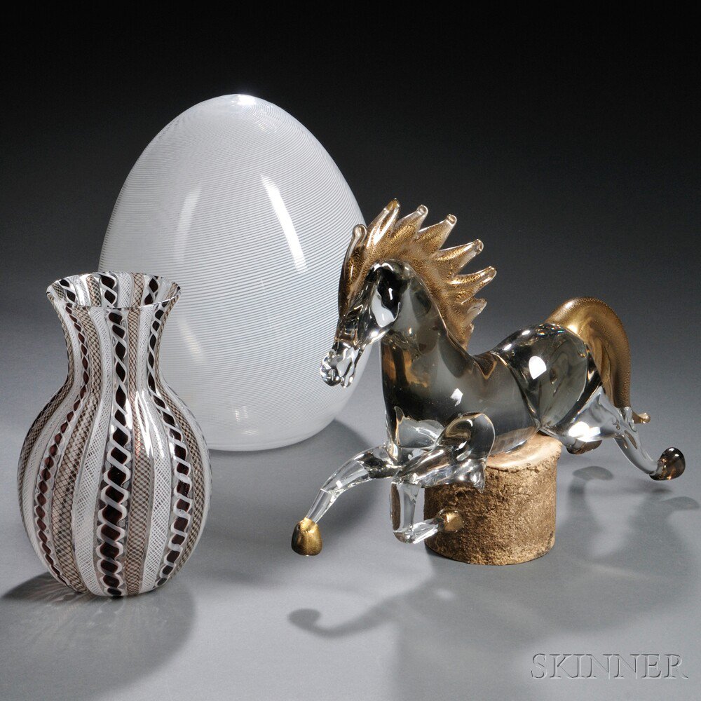 Appraisal: Pauly Co Zanfirico Vase an Egg Sculpture and a Horse