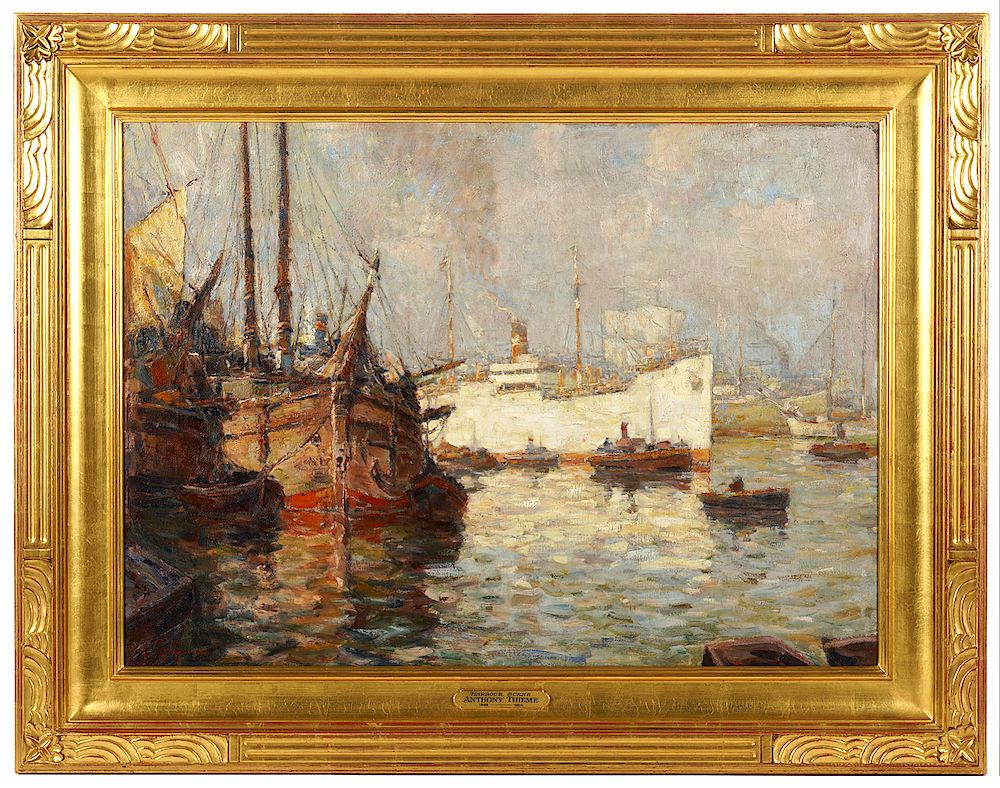 Appraisal: Anthony Thieme Large 'Harbour Scene' Painting Anthony Thieme U S