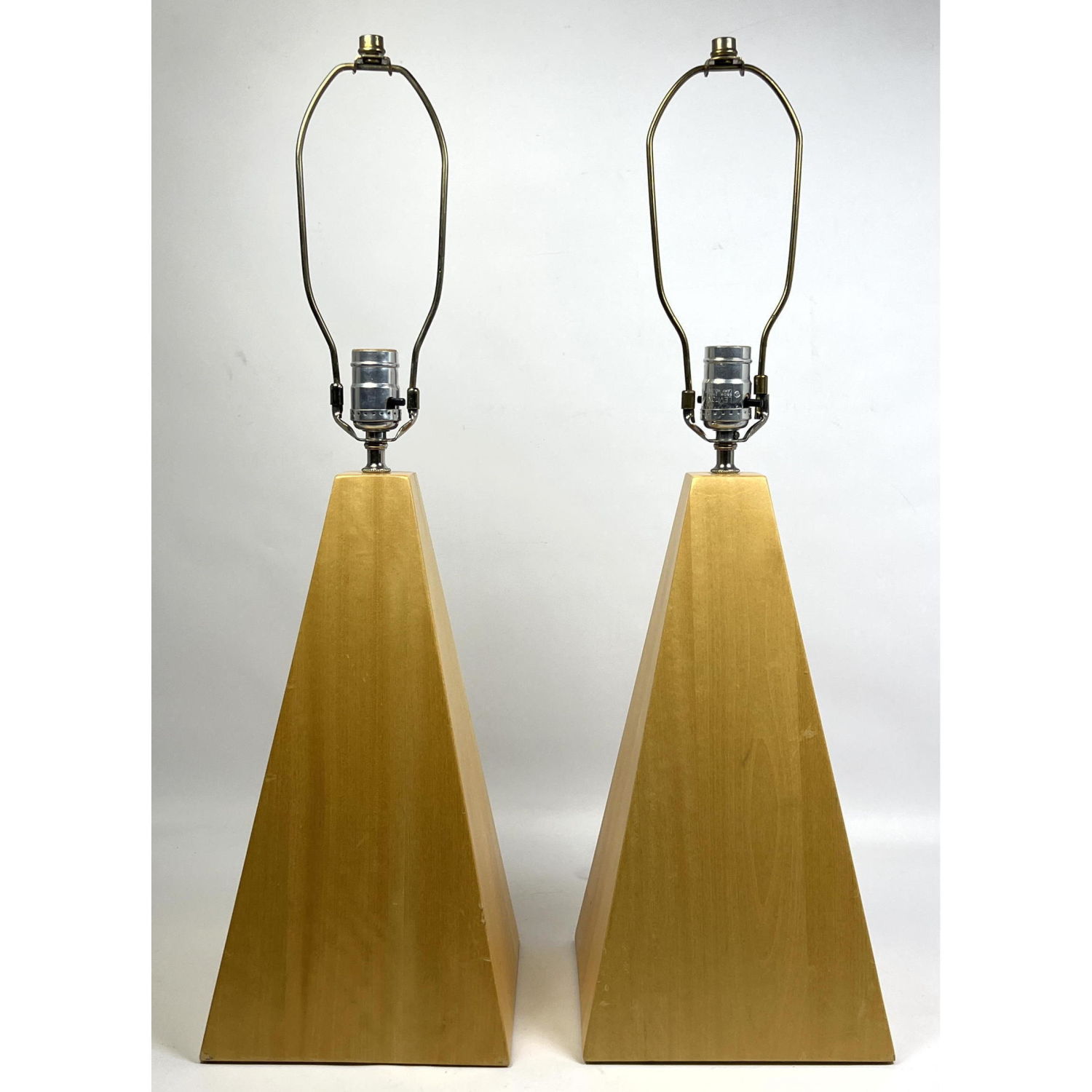 Appraisal: Pair Obelisk Style Wood Lamps Dimensions H inches W inches