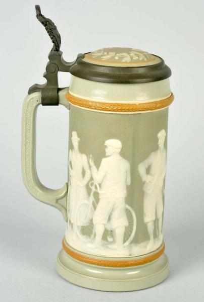 Appraisal: Mettlach Liter Stein No All original Inlaid lid Wedgewood cameo