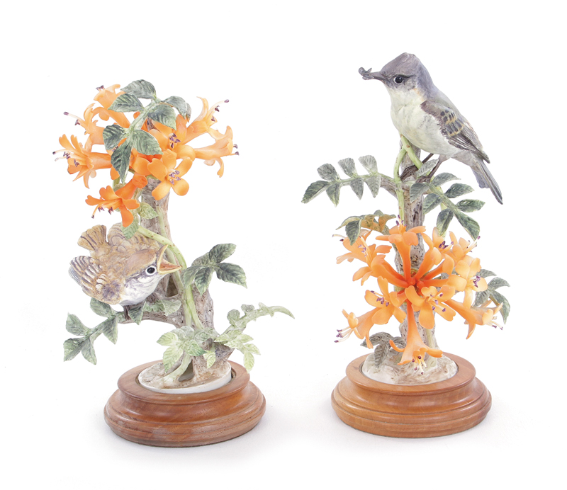 Appraisal: Pair Dorothy Doughty Phoebes on Flame Vine Royal Worcester H