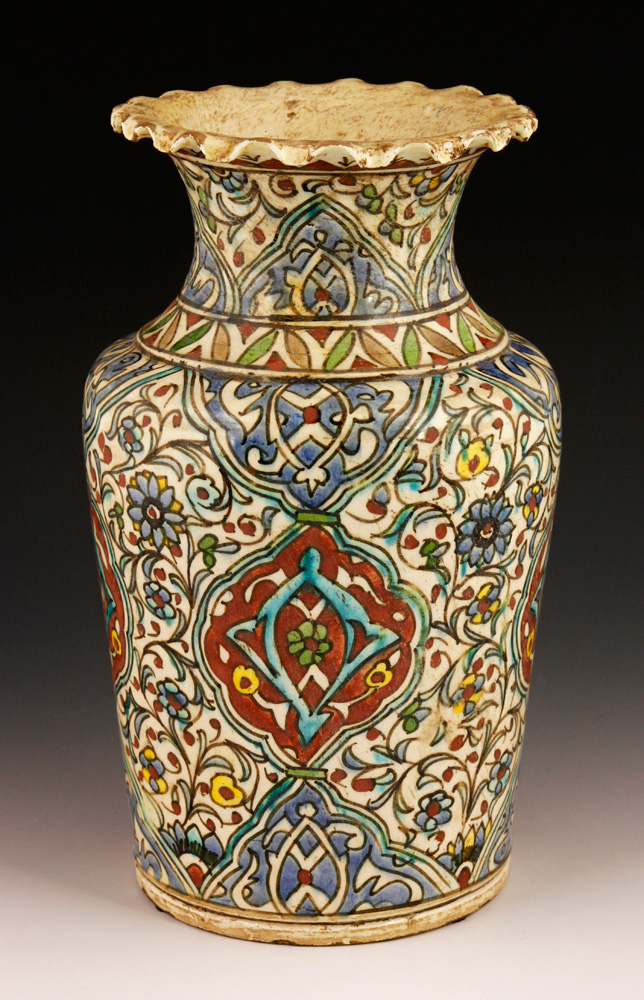 Appraisal: - Antique Turkish Vase Antique Turkish vase ceramic with scalloped