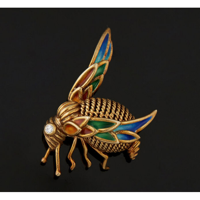 Appraisal: K Yellow Gold Hornet Brooch th c with enameled wings