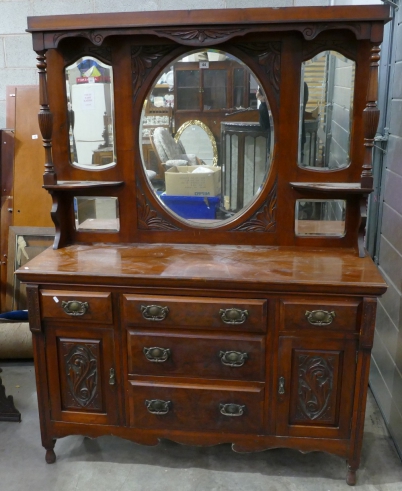 Appraisal: Edwardian carved mahogany mirror backed sideboard