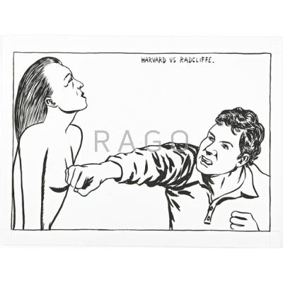 Appraisal: Raymond Pettibon American b Untitled Harvard vs Radcliffe Ink on