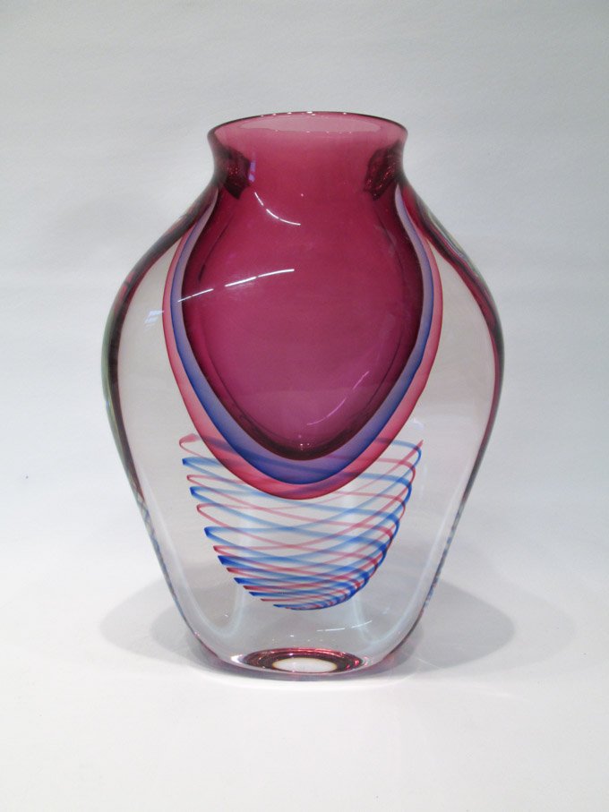 Appraisal: MURANO ATTRIBUTED ART GLASS VASE with purple and blue internal