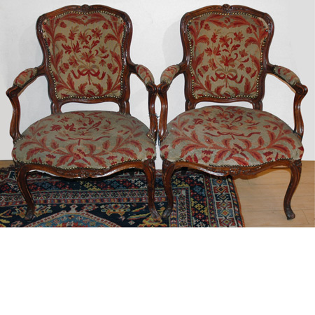 Appraisal: Pair of Louis XV Style Beechwood Fauteuils en Cabriolet Estimate