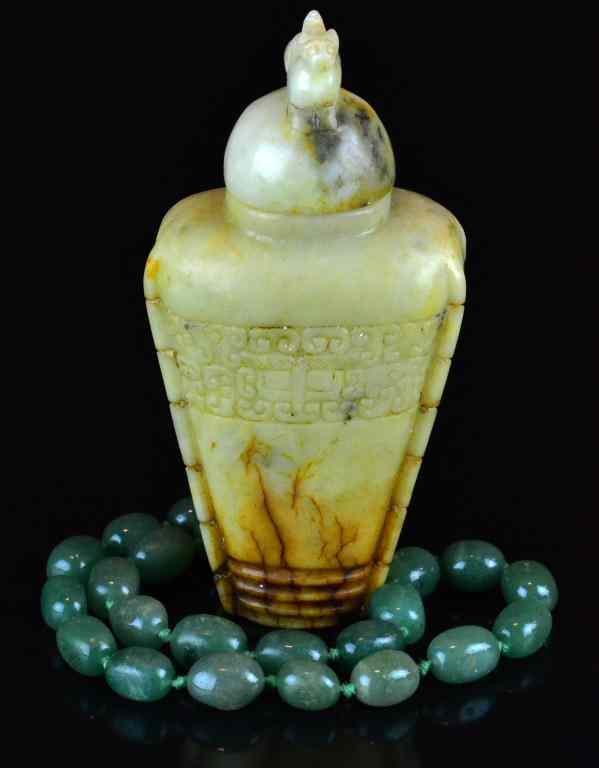 Appraisal: Pieces Chinese Jade Or HardstoneTo include a celadon hardstone vase