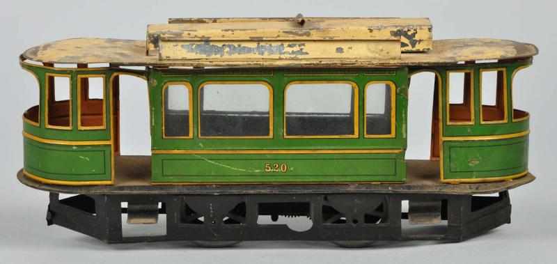 Appraisal: Tin Litho Trolley Wind-Up Toy Description German Working Handpainted roof