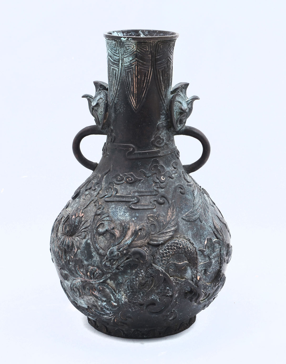 Appraisal: QING DYNASTY GLOBULAR BRONZE DRAGON VASE Chinese bronze Globular form