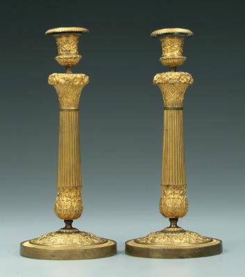 Appraisal: Pair Louis XVI style candlesticks gilt brass or bronze reeded