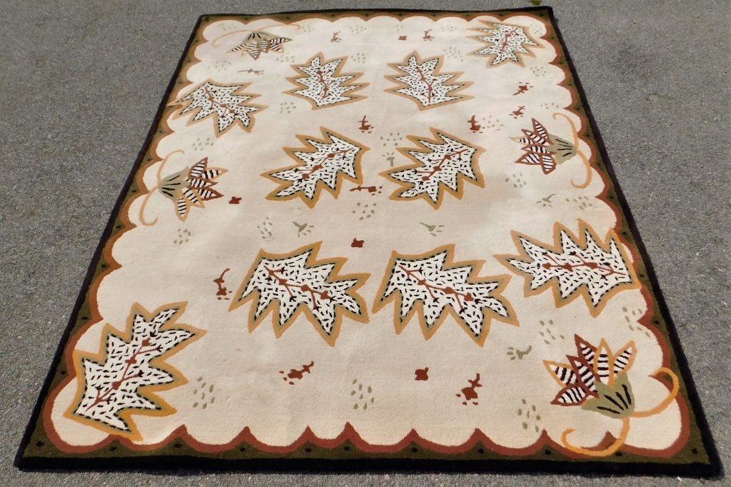 Appraisal: SUSAN SARGENT PICTORIAL HOOK RUG New England ContemporaryBlack brown orange