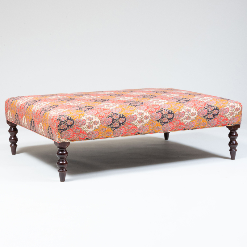 Appraisal: VICTORIAN STYLE MAHOGANY AND PAISLEY UPHOLSTERED OTTOMAN IN THE MANNER