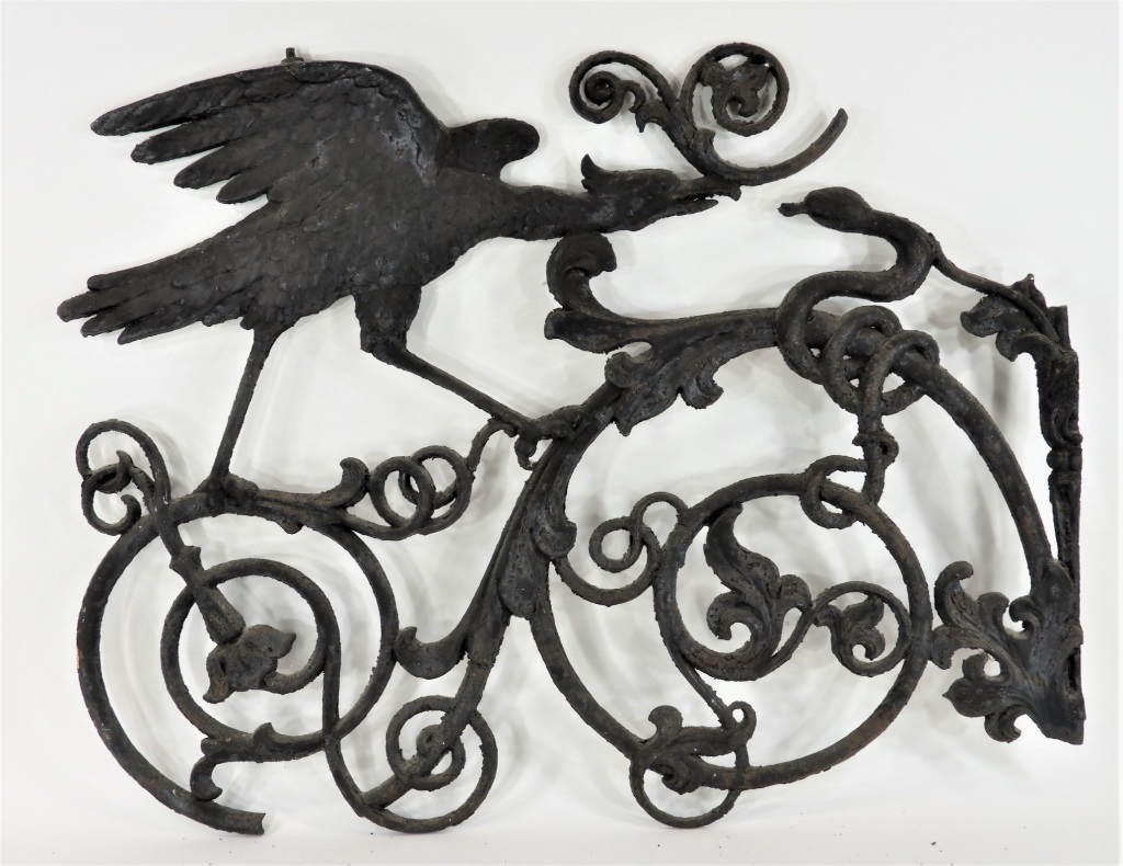 Appraisal: FINE C VICTORIAN CAST IRON HERON SNAKE GATE DOOR United