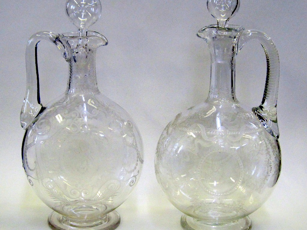 Appraisal: Two fine quality Victorian glass decanters the first etched with