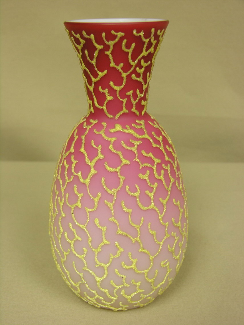 Appraisal: PEACH BLOW TYPE CORALLINE ART GLASS VASE Size with diameter