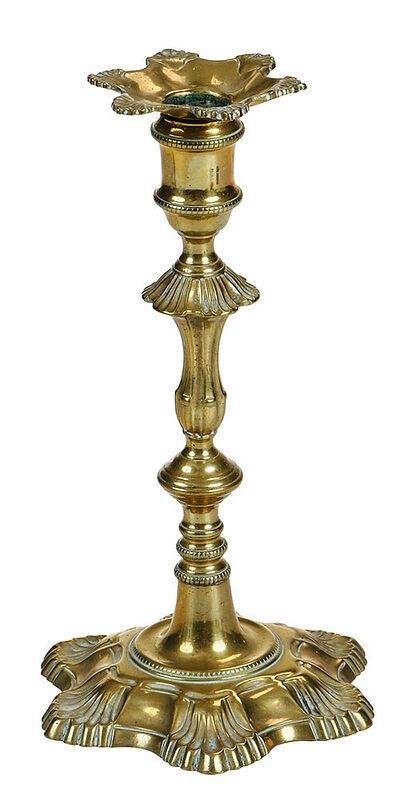 Appraisal: A Georgian Brass Shell Base Candlestick British mid th century