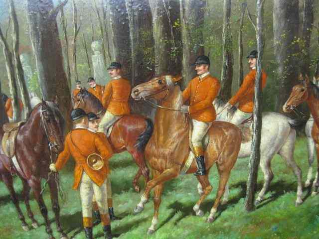 Appraisal: Williams Oil Fox Hunt Scene on canvas image area ''