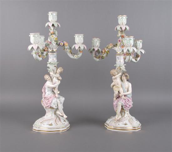 Appraisal: A Pair of Meissen Four-Light Candelabra Height x width x