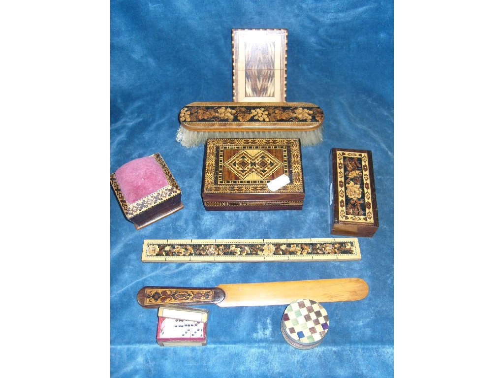 Appraisal: A small quantity of miscellaneous Tunbridge ware including box brush