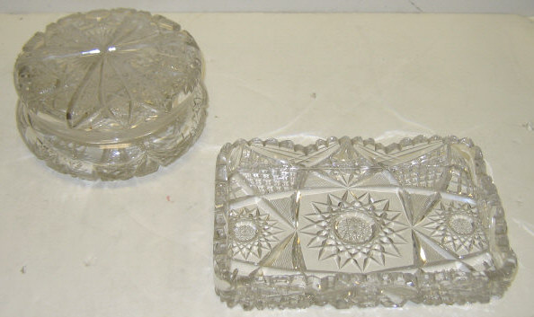 Appraisal: CUT GLASS POWDER BOX AND TRAY Each piece cut with