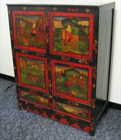 Appraisal: TIBETAN PAINTED CABINET Measures '' high x '' x ''