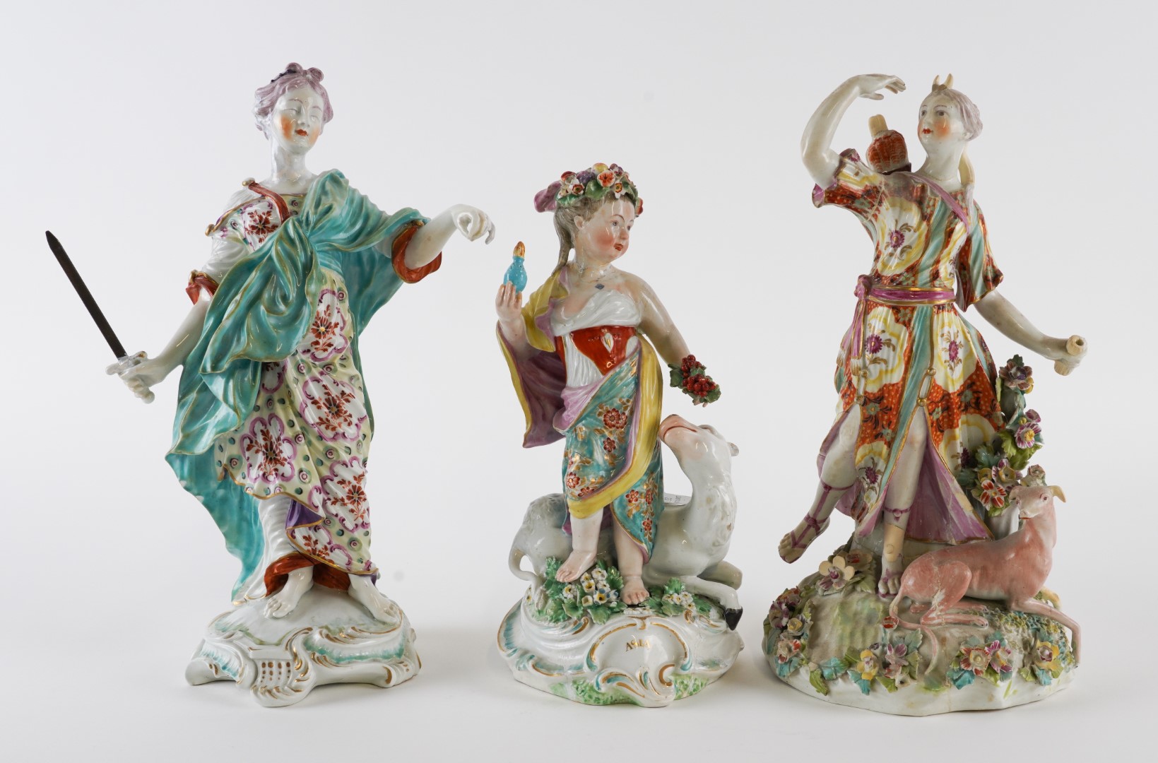 Appraisal: THREE DERBY FIGURES Circa - One of Diana the Huntress