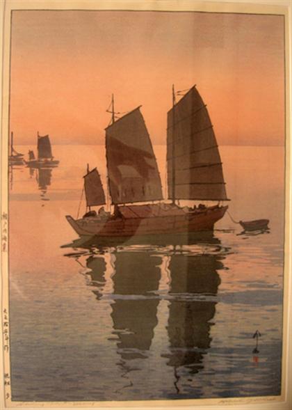 Appraisal: HIROSHI YOSHIDA japanese - SAILING BOATS EVENING from INLAND SEA