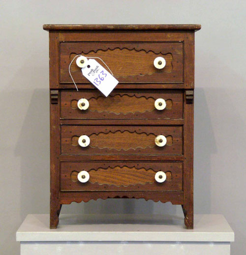 Appraisal: Pennsylvania miniature walnut chest of drawers th c h w