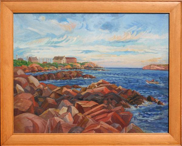 Appraisal: KOCH Berthe American - Harbor Inlet w Homes OIL Canvas