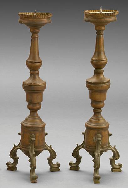 Appraisal: A pair of Continental Baroque brass prickets late th century