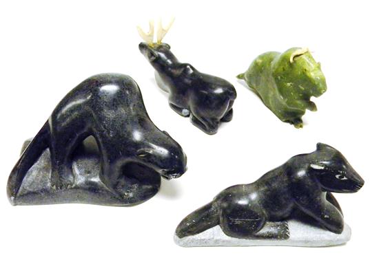 Appraisal: Four ''Eskimo Art Canada'' carved stone animals including green horned