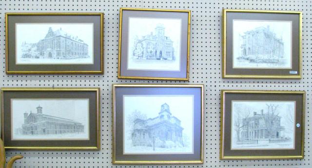 Appraisal: Set of Six Steve Hull Indiana Architectural Prints depicting historic