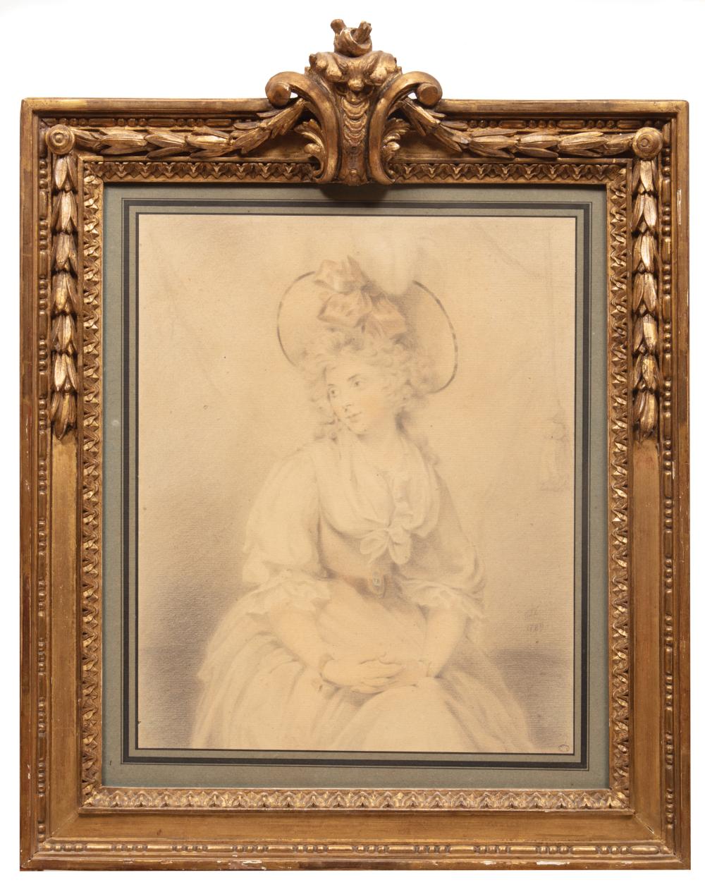 Appraisal: Continental School Portrait of a Seated Lady with Hat graphite