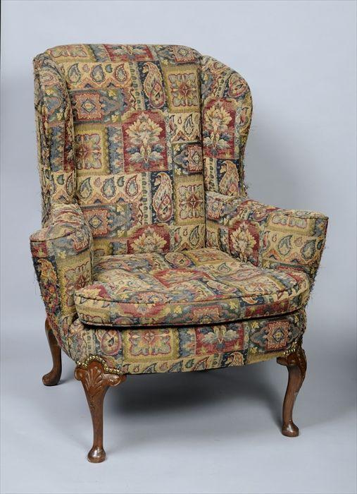 Appraisal: QUEEN ANNE-STYLE CARVED WALNUT EASY CHAIR The rectangular padded back