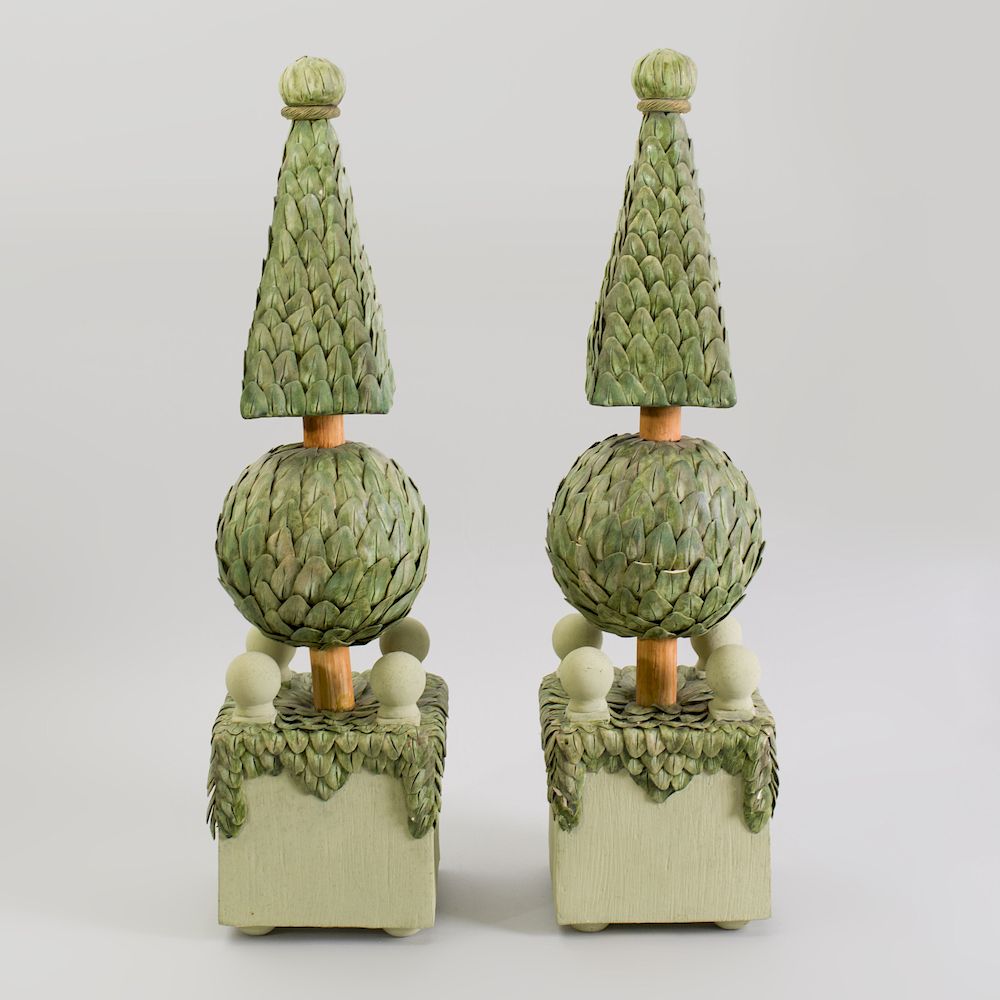 Appraisal: Pair of French Painted Plaster Garden Topiaries x in Condition