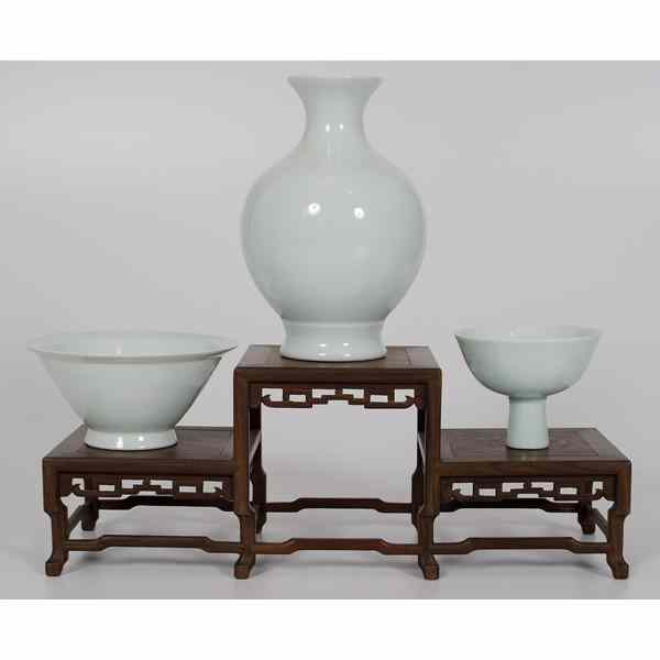 Appraisal: Chinese Blanc-de-Chine Tablewares Chinese Three blanc-de-chine tablewares including a baluster-form